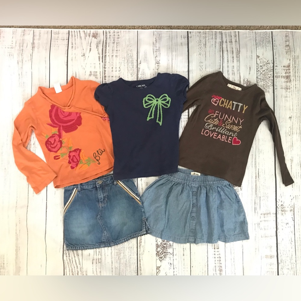 Girls size M 7 / 8 clothing bundle 5 items - hearts , roses, valentines, spring